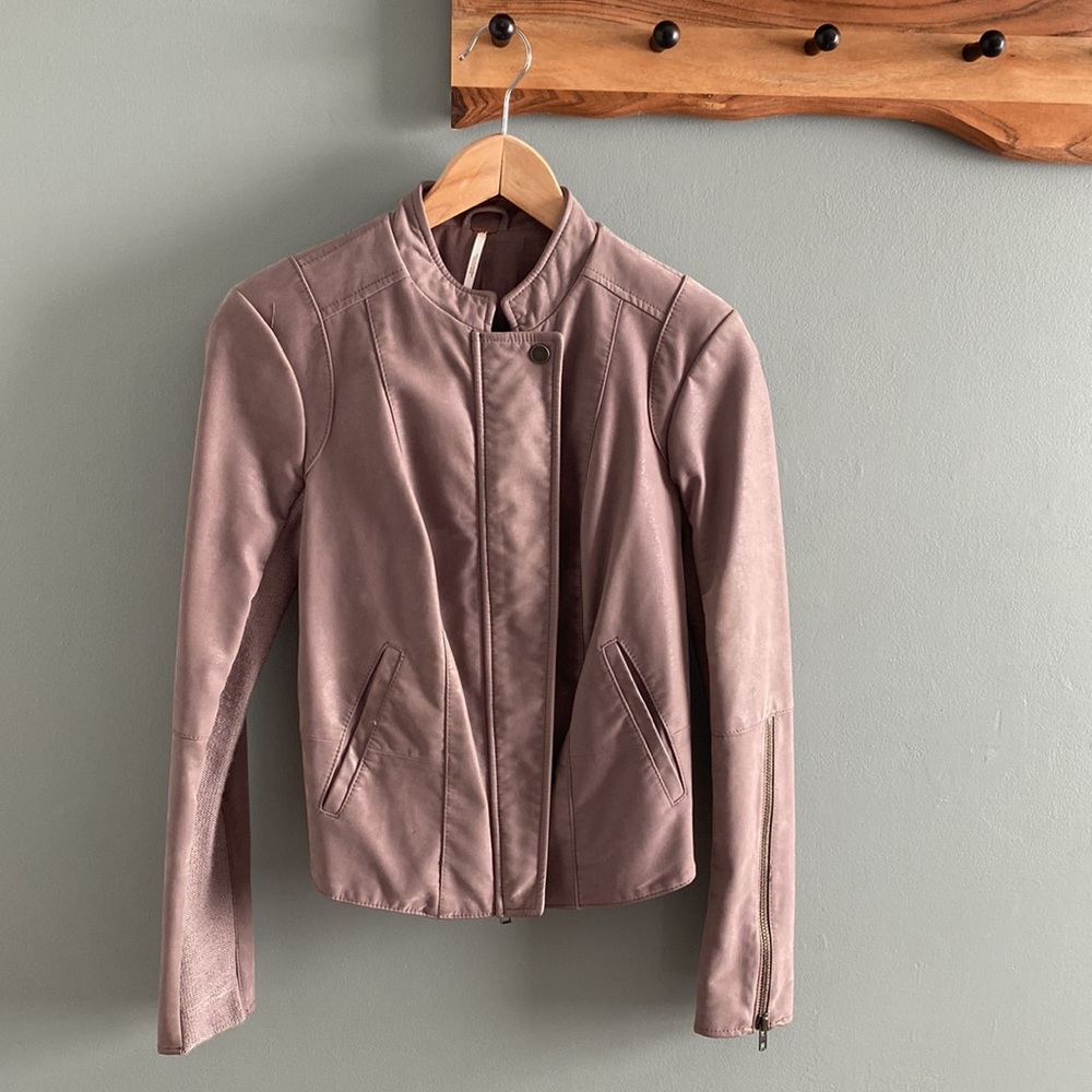Lavender Free People Vegan Leather Moto Jacket